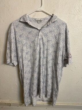Peter Millar White Polo with Blue and Red Micro-Dot Print